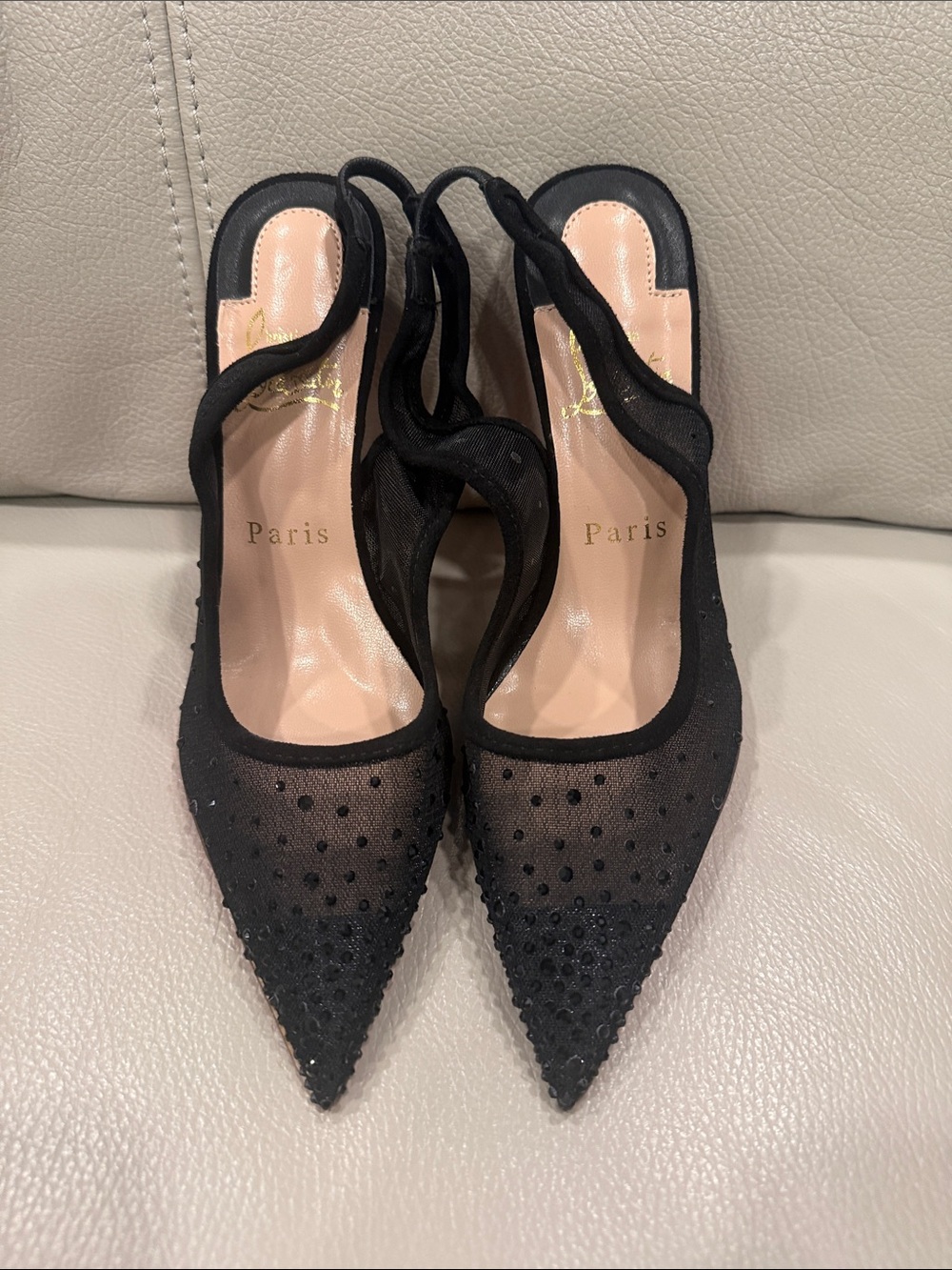 Black Rhinestone Mesh Pointed Slingback Stiletto Heels size 8.5